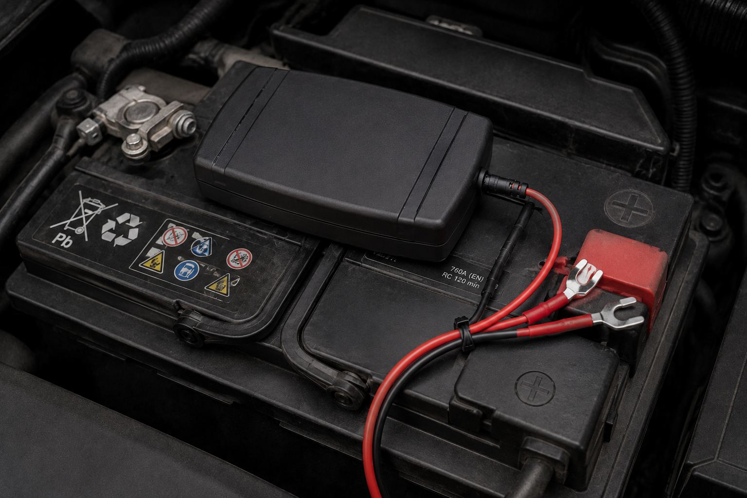 Installation d'un traceur GPS sur la batterie d'un véhicule professionnel